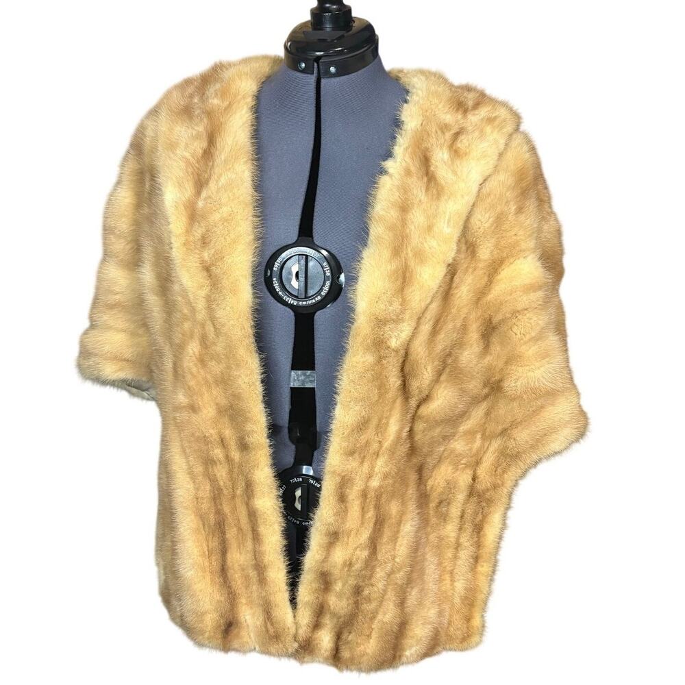Vintage Honey Blonde Mink Fur Stole – Classic Evening Wrap One Size Fits Most